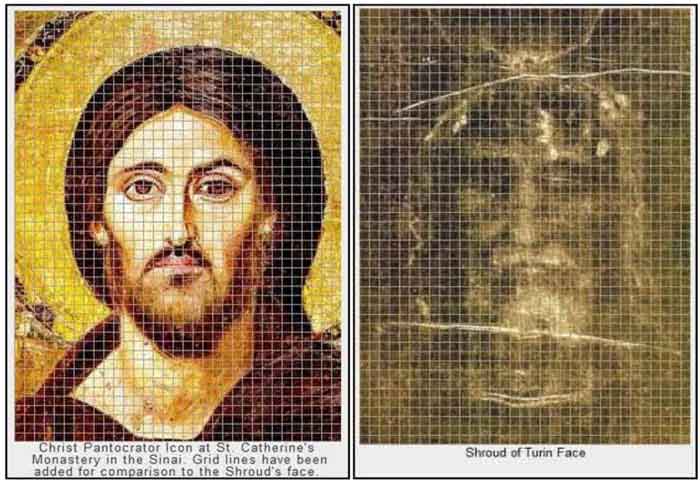 Sinai Pantocrator Icon side by side Shroud face revealing identical proportions