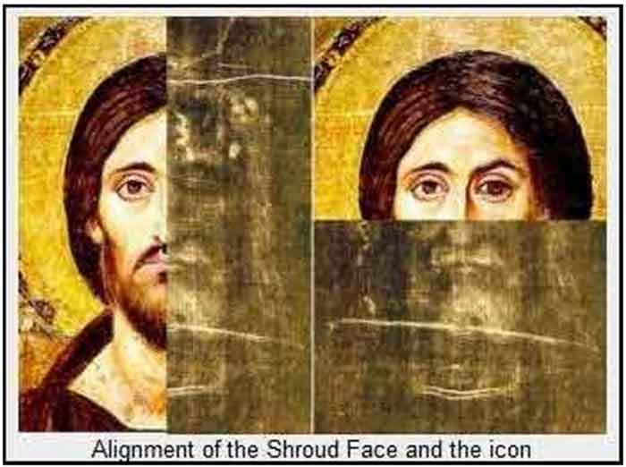 Sinai Pantocrator Icon overlaid with Shroud face showing perfect match